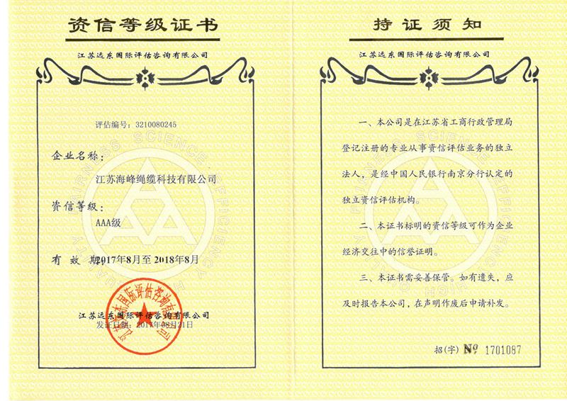 16 資信等級(jí)證書